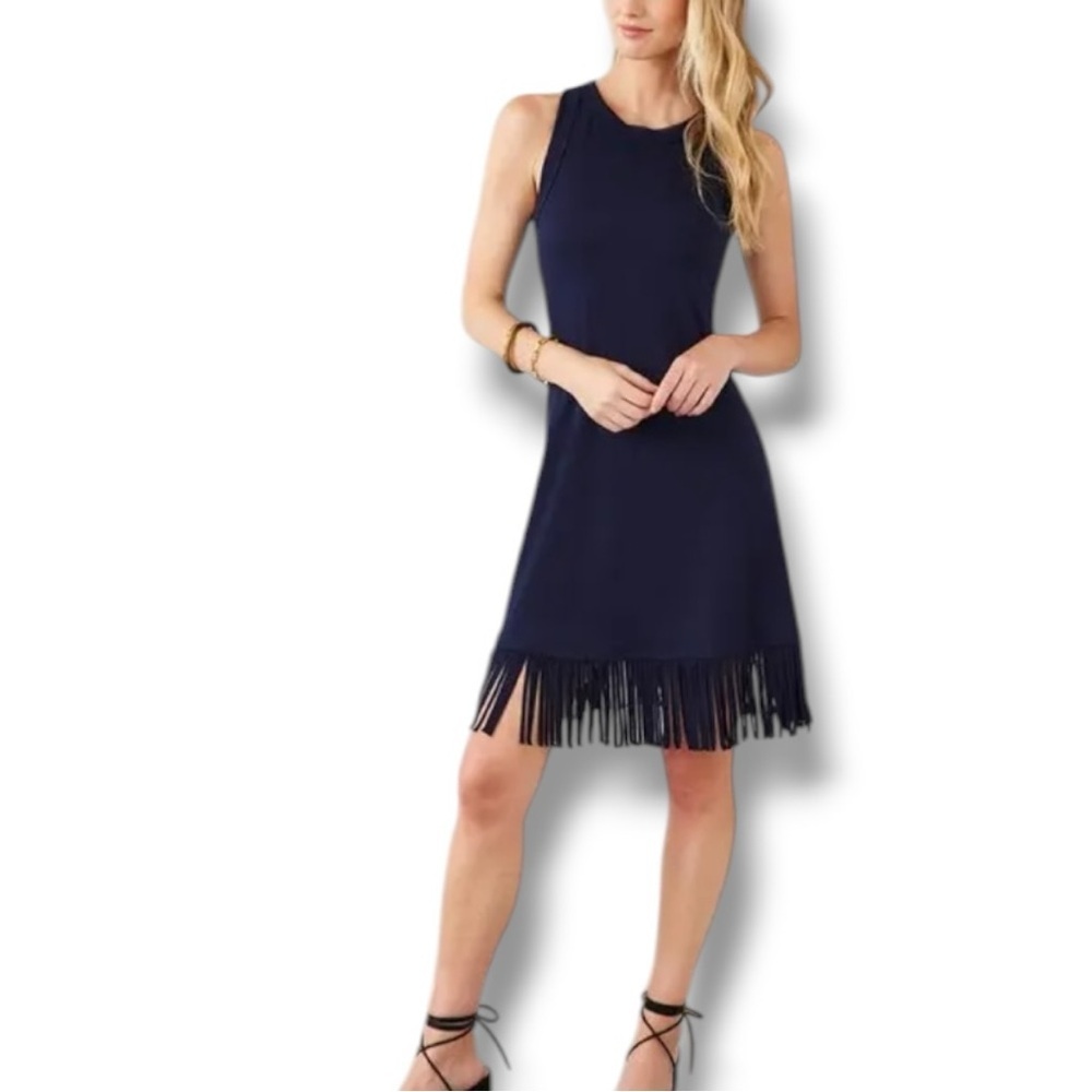 NWT KAREN KANE Pretty In Pink Sleeveless Fringe Hem Dress - XL Navy